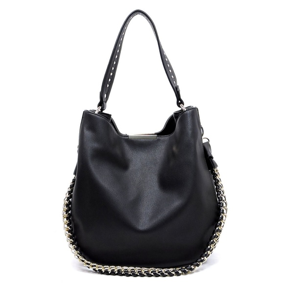 BLACK BOSS LADY VEGAN LEATHER HOBO BAG - Picture 2 of 7